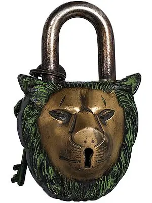 Lion Head Lock With Auspicious Symbols On Reverse
