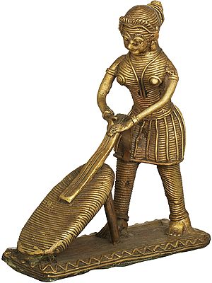 6" Woman Washing Clothes - Tribal Statue In Brass | Handmade | Made In India