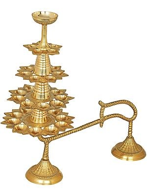 15" Thirty-Two Wicks Handheld Aarti in Brass | Handmade | Made in India