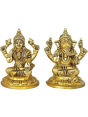 3" Small Size Lakshmi Ganesha In Brass | Handmade | Made In India