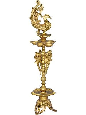 22" Ten Wicks Peacock Lamp in Brass | Handmade | Made in India