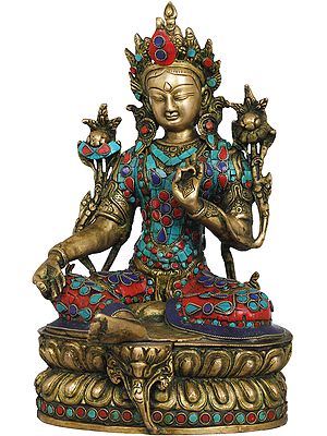 12" Tibetan Buddhist Deity Green Tara In Brass | Handmade | Made In India