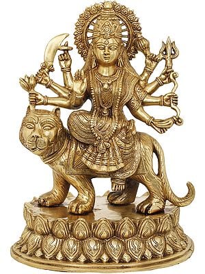15" Goddess Durga In Brass | Handmade | Made In India