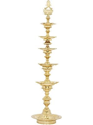 40" Large Size Lotus Lamp with Five Layers of Wicks in Brass | Handmade | Made in South India