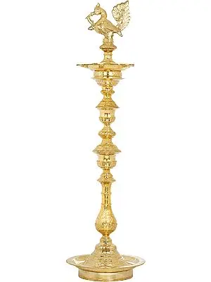 48" Decorated Large Peacock Lamp (Annam Lamp) In Brass | Handmade | Made In India