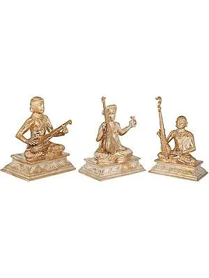 6" The Trinity Of Carnatic Music:  Saint Tyagaraja, Saint Muthuswami Dikshitar and Saint Syama Sastri | Handmade | Madhuchista Vidhana (Lost-Wax) | Panchaloha Bronze from Swamimalai