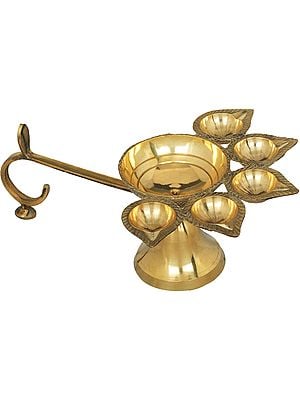 8" Five Wicks Arti In Brass | Handmade | Made In India