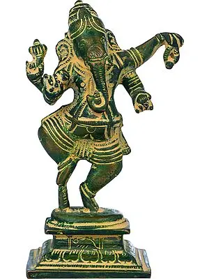 4" Dancing Ganesha (Small Sculpture) In Brass | Handmade | Made In India