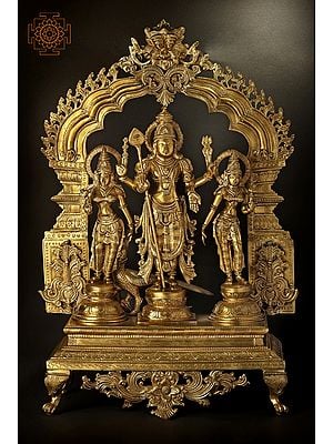 Warrior God Karttikeya With Devasena And Valli