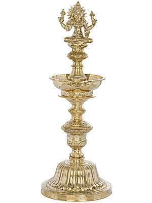 22" Superfine Goddess Lakshmi Lamp of Prosperity In Brass | Handmade | Made In India