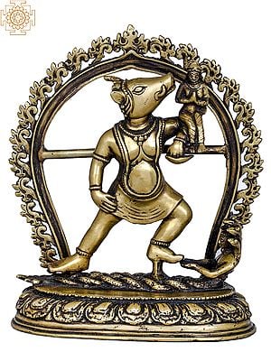 9" Varaha Avatara of Vishnu Standing On Sheshanaga With Bhudevi | Handmade | Made in Nepal In Brass