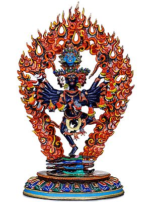 Tibetan Buddhist Deity With Seven Heads and Sixteen Arms - Made in Nepal