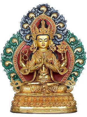 Superfine Tibetan Buddhist Deity Four Armed Avalokiteshvara (Chenrezig) Made in Nepal