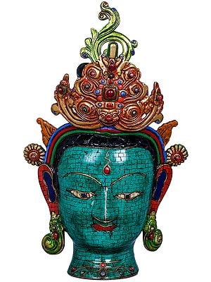 12" Tibetan Buddhist Goddess Tara Head In Brass | Handmade | Made In India