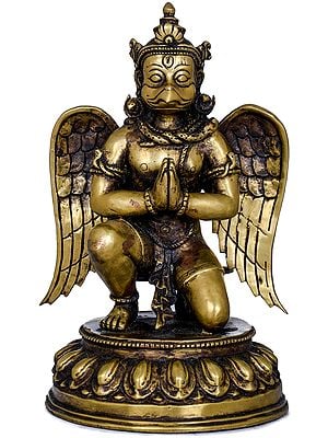 8" Namaskaram Lord Garuda With Imposing Wings In Brass | Handmade | Made In India