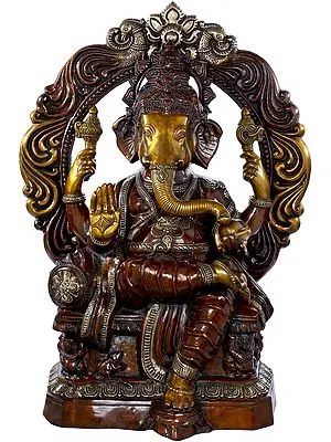 31" Raja Ganesha - Large size In Brass | Handmade | Made In India
