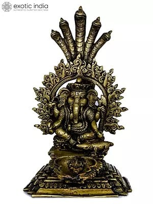 Lord Ganesha Lamp With Five-Hooded Serpent Handle- Made in Nepal