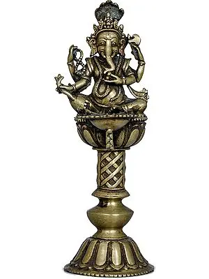 11" Ganesha Puja Lamp - Made in Nepal In Brass | Handmade | Made In India