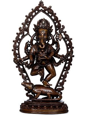 Shadbhuja (Six-Hands) Copper Dancing Ganesha Statue - Made in Nepal