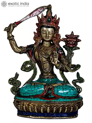 8" The Tibetan Buddhist Bodisattva of Wisdom -Manjushri In Brass | Handmade | Made In India