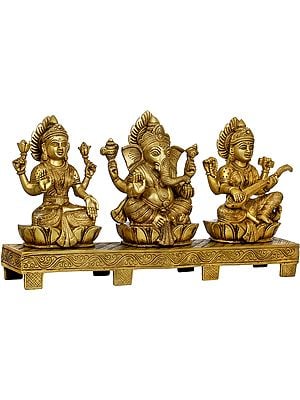 8" Lakshmi Ganesha Saraswati In Brass | Handmade | Made In India