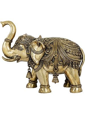 Decorated Elephant with Bells and Upraised Trunk (Supremely Auspicious according to Vastu) (Price Per Pc)