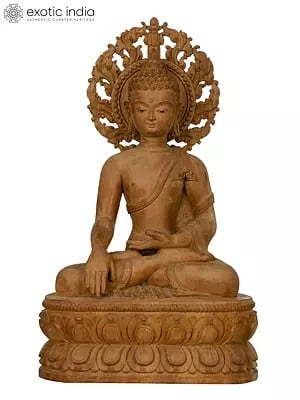 Nepalese Wood Statue of Bhumisparsha (earth-touching) Buddha