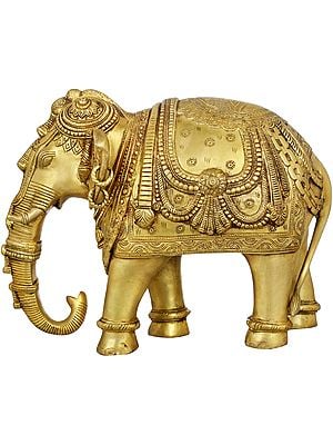 10" Decorated Temple Elephant In Brass | Home Decor | Handmade | Made In India