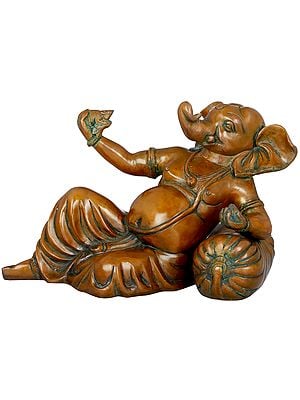 11" Ganesha in a Playful Mood With His Mouse In Brass | Handmade | Made In India