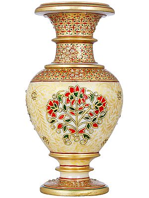 Marble Vase Decorated With Floral Design