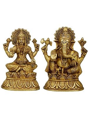 5" Lakshmi Ganesha Sculpture in Brass | Handmade | Made in India
