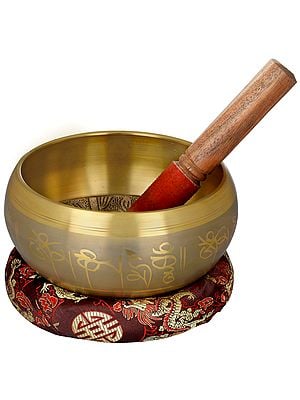3" OM Singing Bowl With Auspicious Symbols - Tibetan Buddhist In Brass | Handmade | Made In India