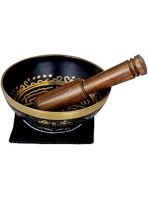 5" Tibetan Buddhist Singing Bowl With Image of Vishwa Vajra Inside In Brass | Handmade | Made In India