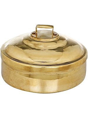 Brass Vessel with Spoon for Distributing Prasadam