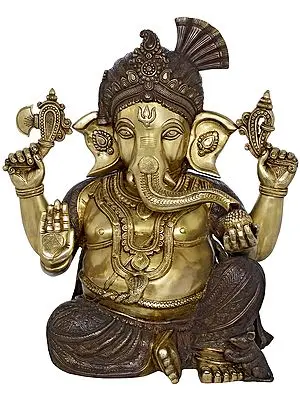 21" Ganesha Wearing Royal Crown and Turban In Brass | Handmade | Made In India