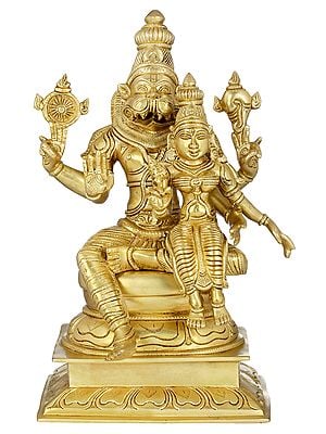 15" Narasimha with Lakshmi - Fourth of the 10 incarnations (Avatars) of Lord Vishnu In Brass | Handmade | Made In India