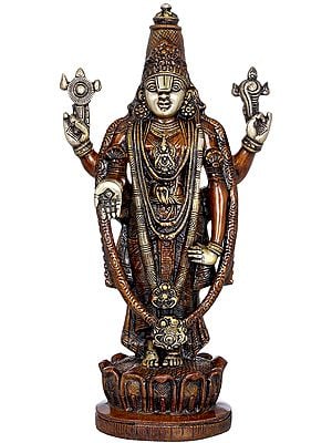 15" Lord Venkateshvara Brass Sculpture | Tirupati Balaji Statue | Handmade Idols