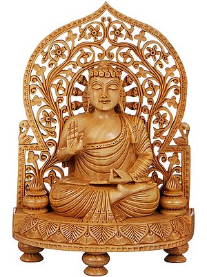 Lord Buddha Carved in Wood - Tibetan Buddhist