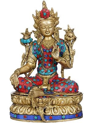 12" Tibetan Buddhist Goddess Green Tara In Brass | Handmade | Made In India