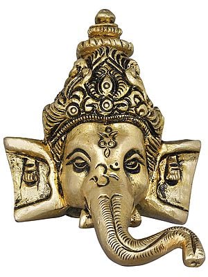 2" Small Ganesha mask - Wall Hanging in Brass | Handmade | Made In India