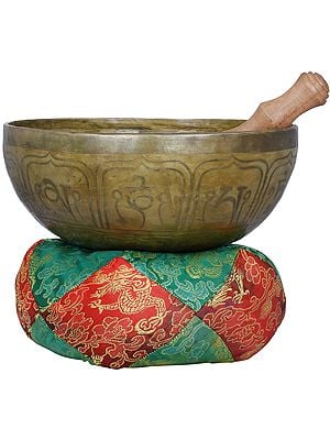 Tibetan Buddhist Singing Bowl with Image of Lord Buddha in Dharmachakra Mudra - Made in Nepal