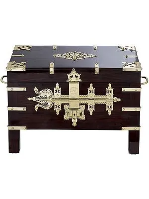 14" Superfine Ritual Box With Trident Shaped Latch In Brass | Handmade | Made In India