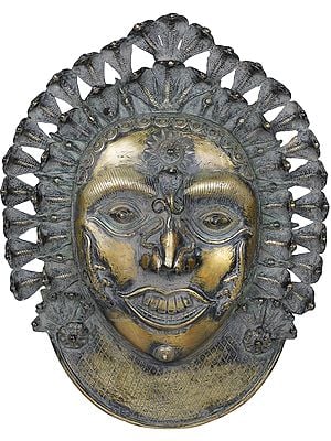 24" Superfine Large Bhairava Mask Wearing Serpents Crown - Wall Hanging In Brass | Handmade | Made In India