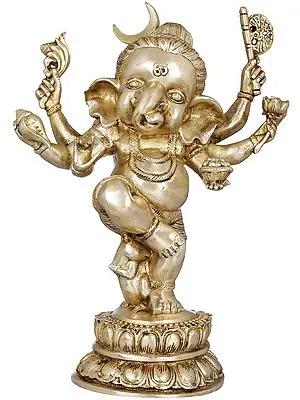 15" Six Armed Dancing Chandra Ganesha In Brass | Handmade | Made In India