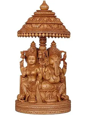 Superfine Lakshmi Ganesha on Lotus Throne with Parasol
