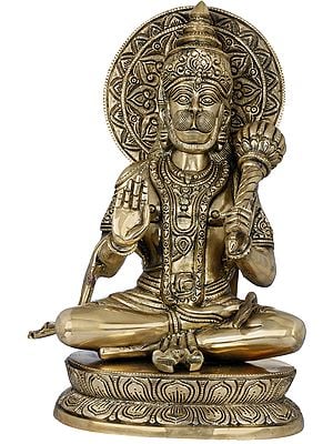 15" Blessing Lord Hanuman with Large Halo In Brass | Handmade | Made In India