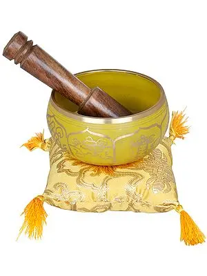 5" Brass Buddhist Singing Bowl with Auspicious Symbols | Handmade | Made in India