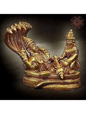 4" Brass Sheshashayi Vishnu Sculpture | Handmade | Made in India