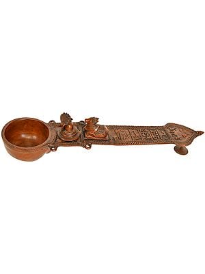 23" Brass Large Size Ritual Spoon (Uddharani) with Figures of Nandi and Shiva Linga | Handmade