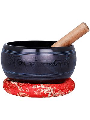 Tibetan Buddhist Singing Bowl with Buddhas Carved inside